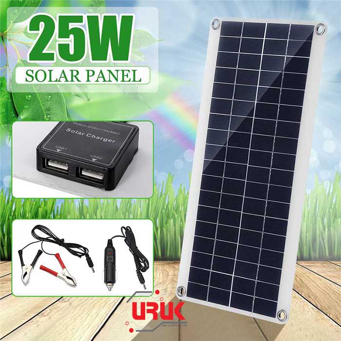 25W 12V Solar Panel with Double USB Power Board - UrukTech