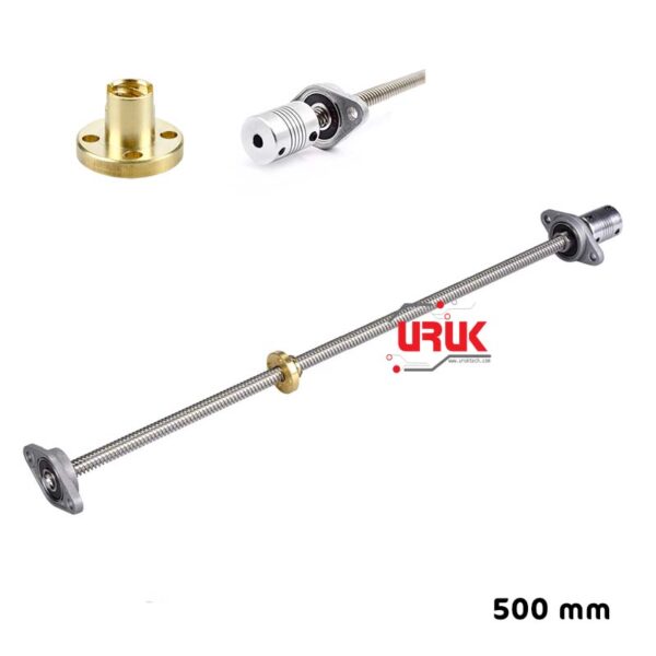 T8 Lead Screw 500/8mm with Nut, Bearing Bracket, and Flexible Coupling - Image 2