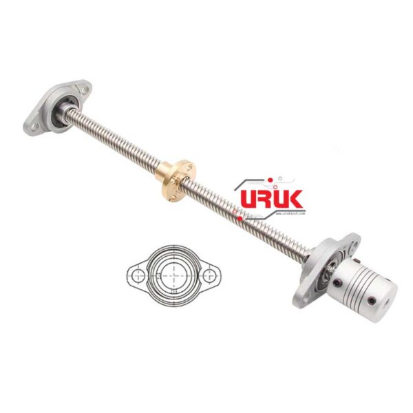 T8 Lead Screw 500/8mm with Nut, Bearing Bracket, and Flexible Coupling