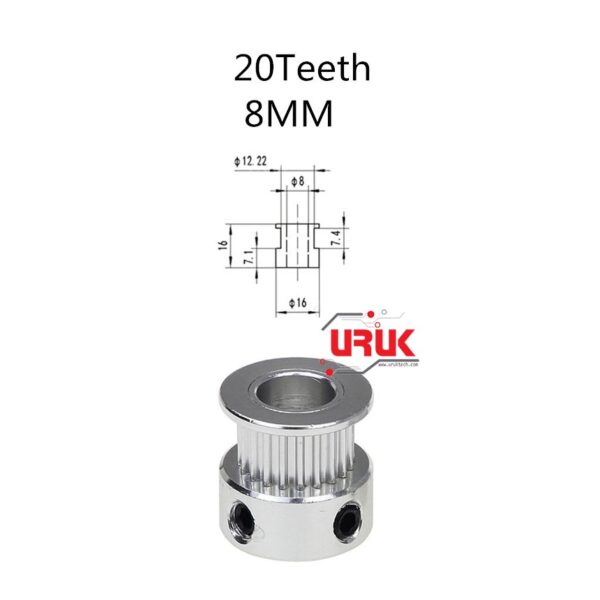 GT2 Aluminum Alloy 20 Teeth Timing Pulley 8mm Bore - Image 2